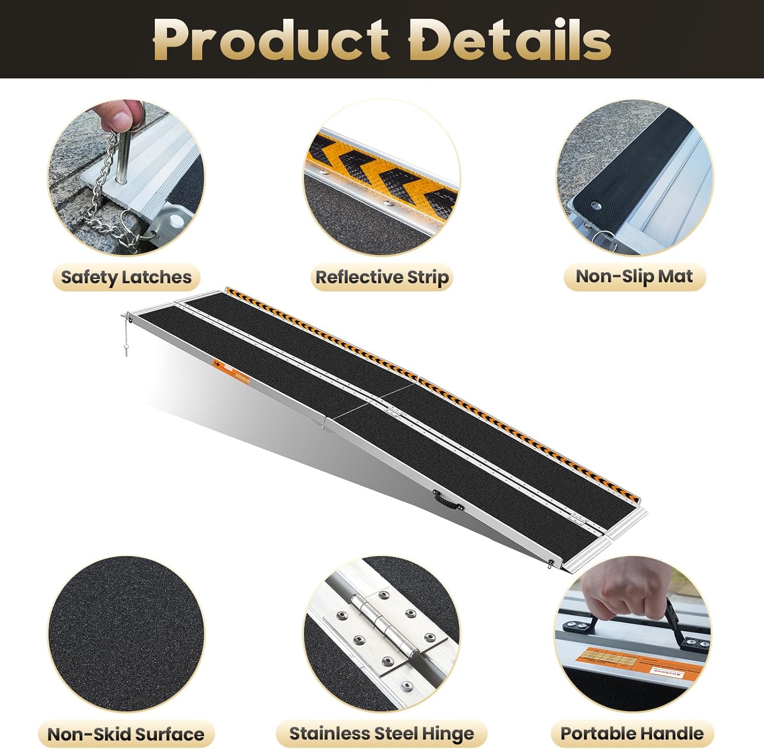FACHNUO 10FT Portable Wheelchair Ramp Non-Skid Handicap Ramps Folding Wheel Chair Ramp Aluminum Threshold Ramp for Doorways