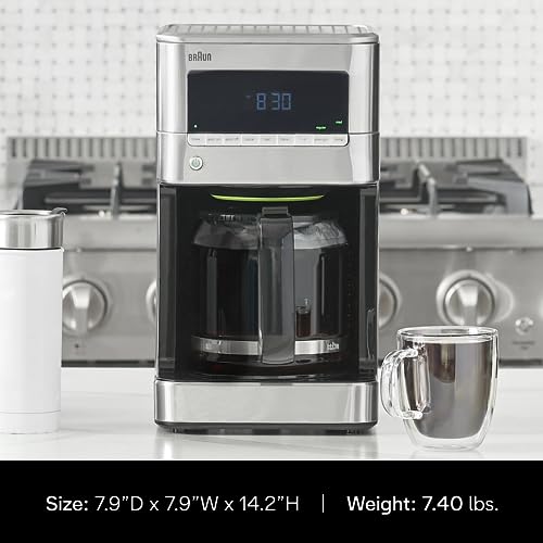 Braun BrewSense 12-Cup Drip Coffee Maker, Stainless Steel - PureFlavor & Fast Brew System - Three Brew Modes - 24-Hour Programmable Timer