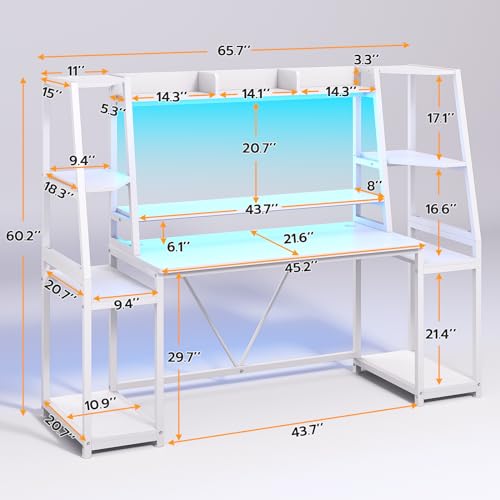 SEDETA Gaming Desk 78.8'' with LED Lights, Hutch and Storage Shelves, Computer Desk with Monitor Stand, Large PC Gamer Desk Workstation