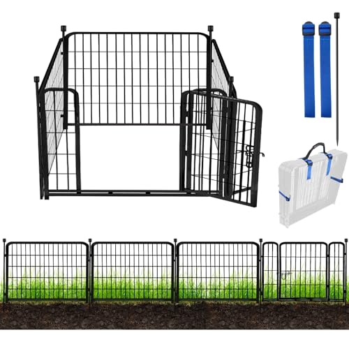 ADAVIN Tall Garden Fence with Gate, 48 in(H) 8 Panels Heavy Duty Iron Metal Animal Barrier Fence, Indoor Dog Playpen, Temporary Fencing
