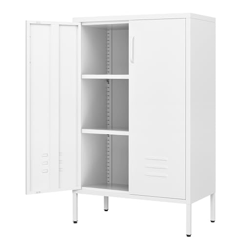GREATMEET Metal Storage Cabinet Freestanding, Metal Locker Storage Cabinets with 2 Doors, Tall Accent Cabinet with 2 Adjustable Shelves