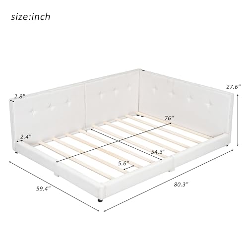 SOFTSEA Full Size Upholstered Floor Daybed, Modern L-Shaped Daybed Corner Bed with USB Ports