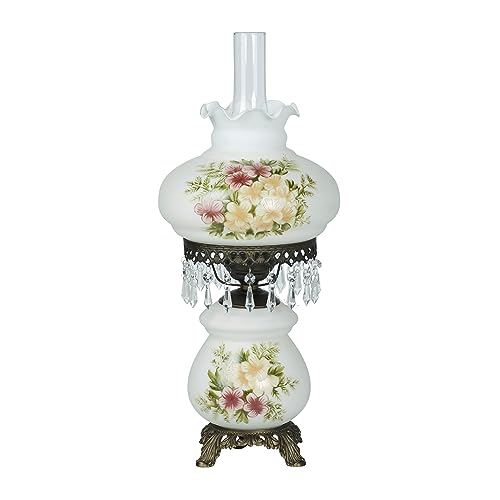 Touch of Class Abigail Hurricane Style Parlor Table Lamp - Antique Victorian Aesthetic - Painted by Hand - Floral Designs