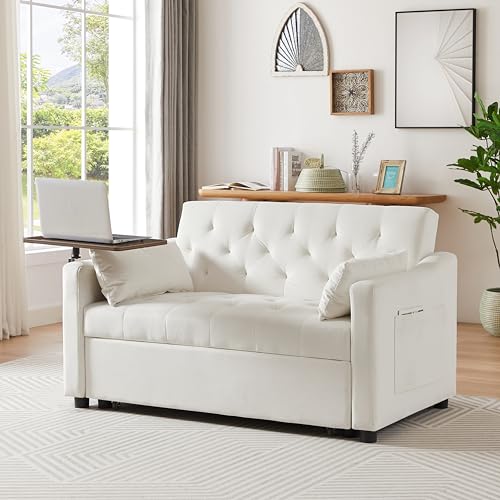 68.11" Corduroy Sleeper Chair Bed with USB Port, Cup Holders & Side Storage Pockets – 3-in-1 Foldable Sofa Bed for Guest Room, Living Room – White