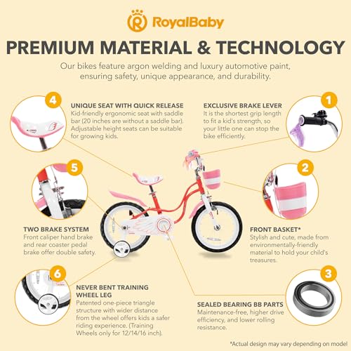 Royalbaby Princess Girls Kids Bike 12 14 16 18 20 Inch Children Bicycle with Basket for Age 3-12 Years