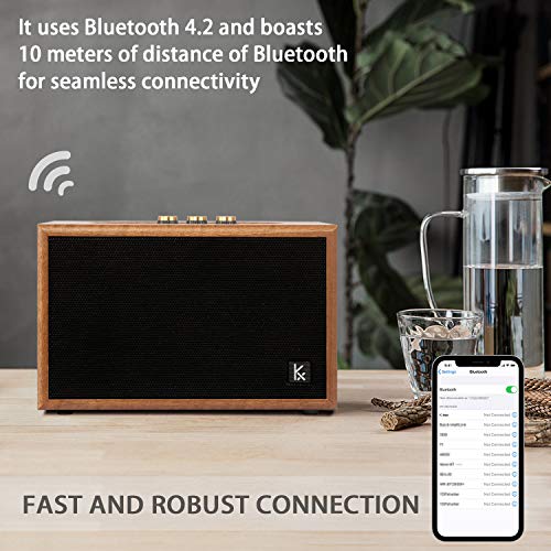 Retro Wooden Bluetooth Speaker, KONEX 40W Vintage Portable Wireless Speaker, Bluetooth 4.2 Heavy Bass Music Player, 20H Long Playtime