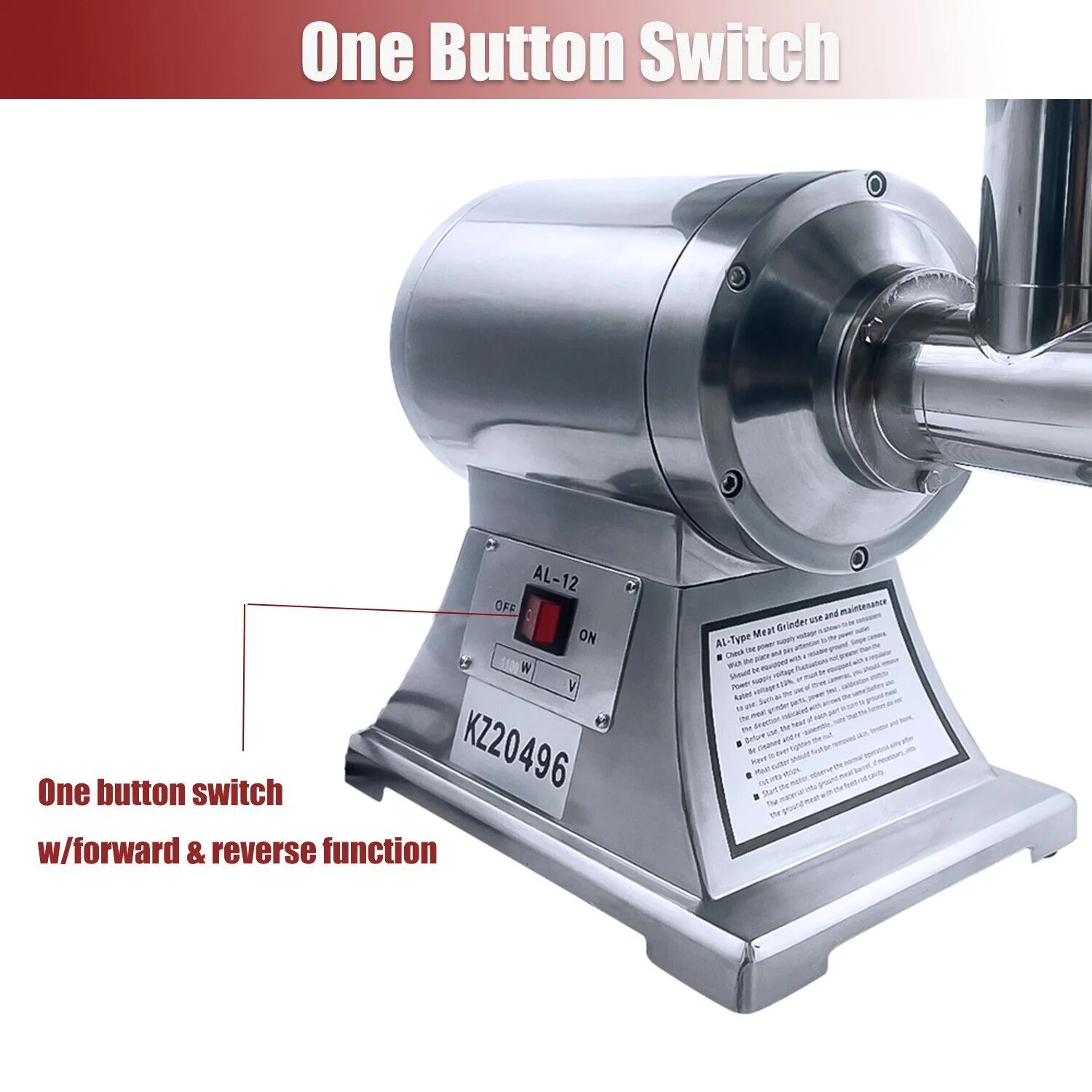 iMeshbean Commercial Electric Meat Grinder, 1100W 550lbs Per Hour Stainless Steel Commercial Sausage Stuffer For Commercial and Home Use