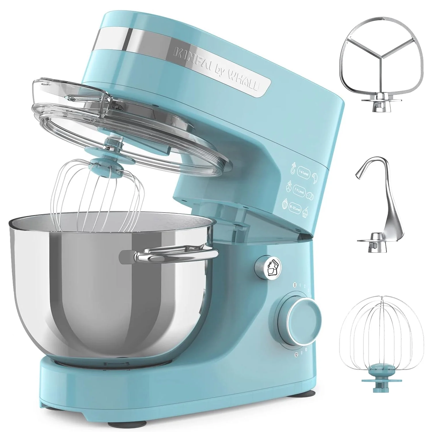 WHALL® Stand Mixer - 5.5Qt 12-Speed Tilt-Head Electric Kitchen Mixer with Dough Hook/Wire Whip/Beater, Stainless Steel Bowl (Blue)