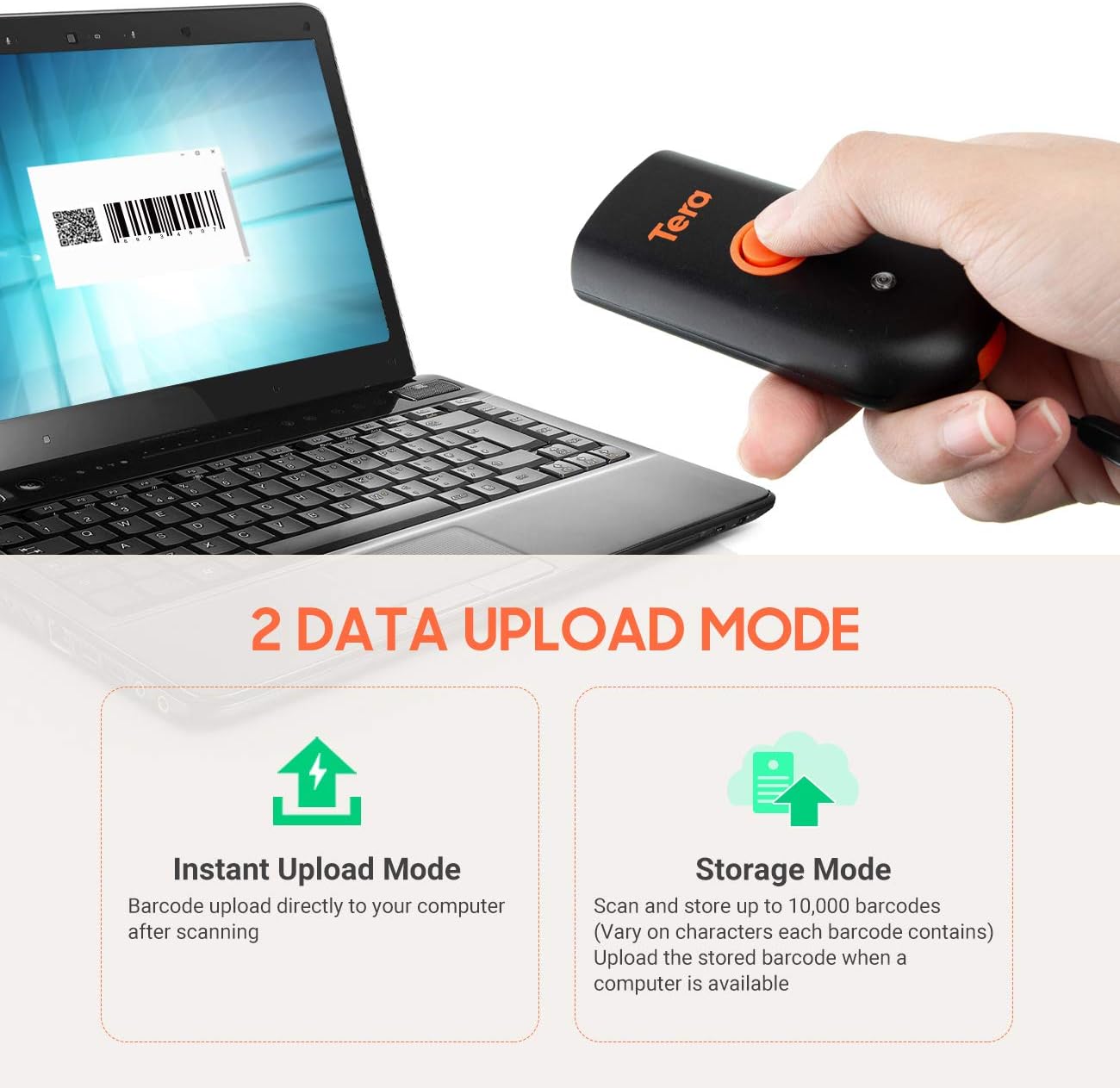 Tera Wireless Barcode Scanner, Waterproof Shockproof Mini Pocket 2D Scanner
