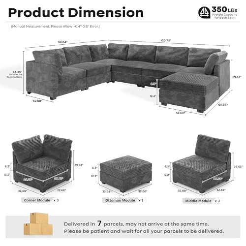 ovios 130.7" Modular Sectional Sofa Couch, U-Shaped Cloud Couches with 2 Ottomans Chaise