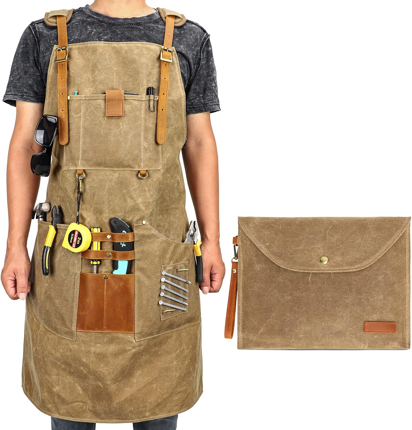 Heavy Woodworking Aprons for men, Gift for Woodworker,11Tool Pockets,Durable Waxed Canvas