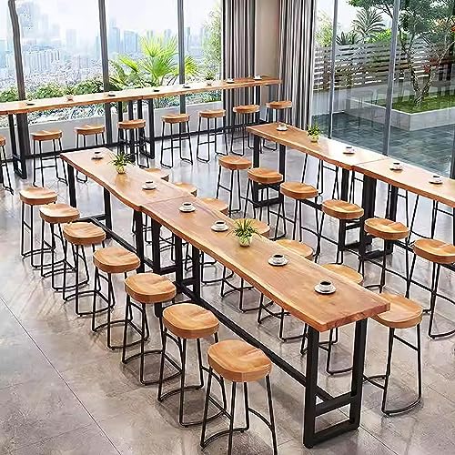 Solid Wood Bar Table,Long Narrow Dining Table Kitchen Table,Live Edge Bar Height Table Pub Tables with Footrest