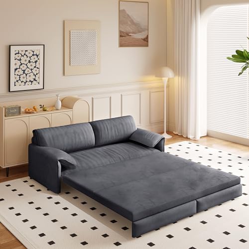 70.1" Futon Sofa Bed Queen Size, Pull Out Bed, 3-in-1 Convertible Sleeper Sofa with 2 Soft Pillows, Modern Velvet Futon Couch for Living Room