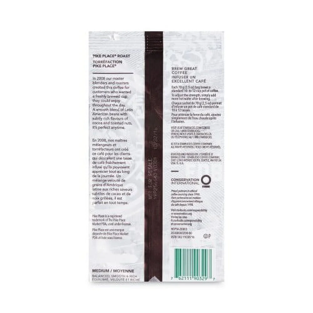 Starbucks Coffee, Pike Place, 2.5oz, 18/Box