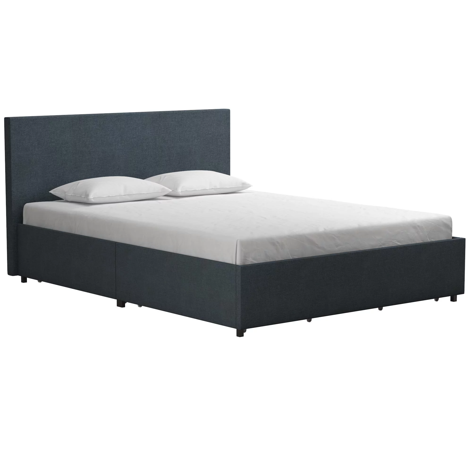 Novogratz Kelly Upholstered Storage Bed Frame, Full, Navy Blue Linen