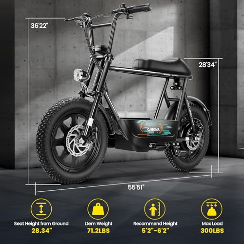 Caroma Peak 500W/800W/1200W Electric Scooter with Seat, 16 * 3" Fat Tire Ebike for All-Terrain, Max 15/25/30 Miles Ranges&20MPH