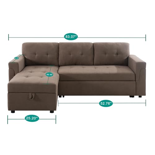 Naomi Home Reversible Sleeper Sectional Sofa Storage Chaise Velvet/Dark Gray