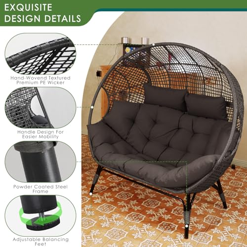 NICESOUL Stationary Egg Chair Indoor Outdoor Wicker Oversized Thick Cushions Egg Shaped Loveseat Chair