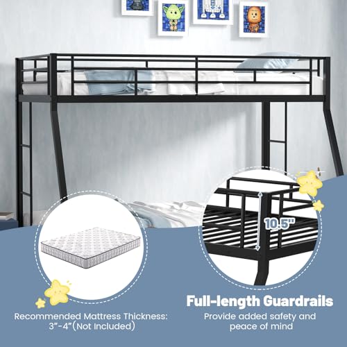KOMFOTT Twin Over Full Bunk Bed with Trundle, Heavy-Duty Metal Bunk Bed Frame with Guardrail & 2 Ladders, Space-Saving Bunk Bed for Kids/Teens/Adults