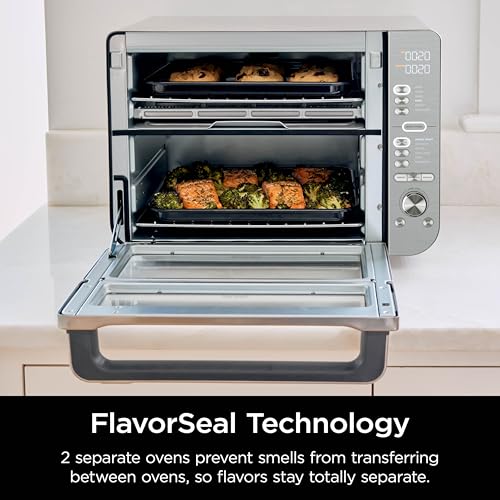 Ninja DCT451 12-in-1 Smart Double Oven with FlexDoor, Thermometer, FlavorSeal, Smart Finish, Rapid Top Convection and Air Fry Bottom , Stainless Steel