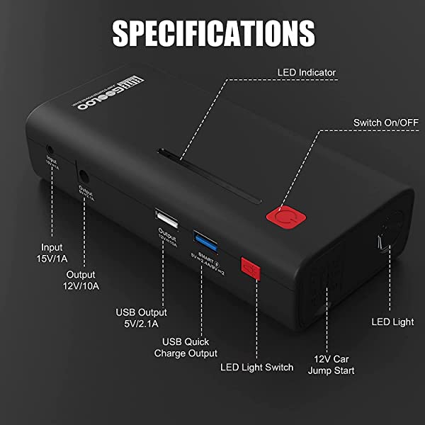 GOOLOO Jump Starter 1200A Peak Car Starter 12V SuperSafe Lithium Jump Box, Battery Booster Pack, Portable Power Bank Charger