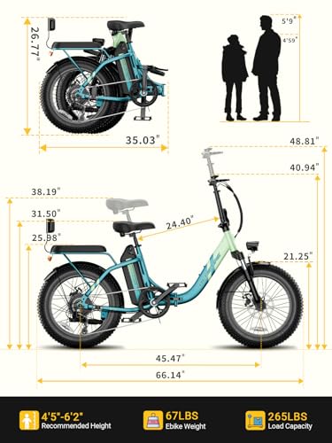 C23 2 Seater Electric Bike for Adults,750W Peak Motor 28 MPH, 720WH Removable Battery 65Miles Step-Thru Folding Ebikes,20" Fat Tire E-Bikes with NFC
