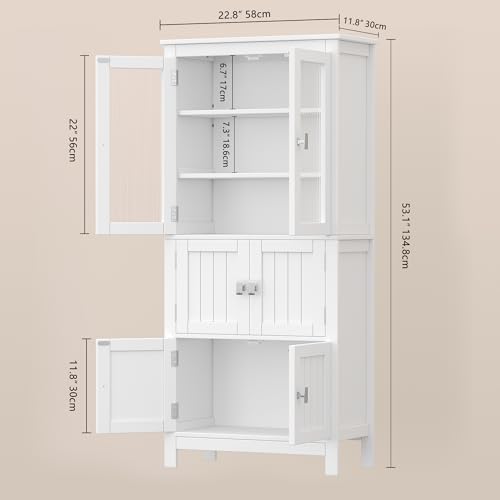 53.1" Tall Bathroom Storage Cabinet with 6 Doors and Adjustable Shlef, Bathroom Organizers and Storage, Linen Cabinet, Cupboard for Living Room