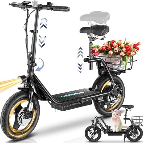 Caroma Peak 500W/800w/1200w Electric Scooters for Adults 14" Tire, 48V Battery, 30Miles Range, 20MPH Top Speed, Adjustable Electric Scooter with Seat