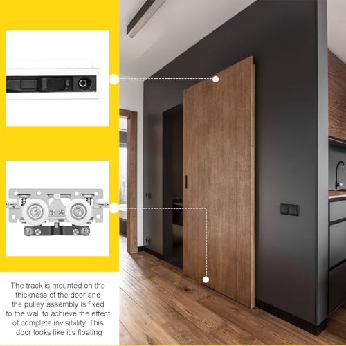 36-48" Heavy Duty Hidden Sliding Barn Door Hardware and Track, Floating Door System, Floating Wall Mount, Soft Close, Quiet and Smooth