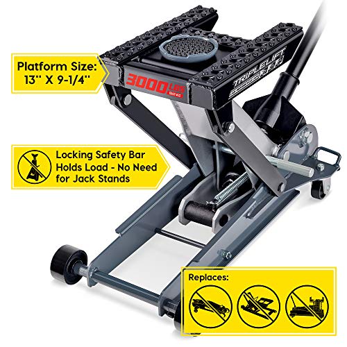 Powerbuilt 2 Ton Triple Lift Floor Jack, Lifts Cars, Trucks, Motorcycles, ATV's, Transmissions, Tie-Down Loops, Locking Safety Bar - 620422E, Silver