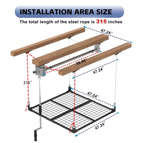 Overhead Garage Storage Rack,4x4FT Ceiling Storage Racks Lift,Adjustable Organization System,Workshops or Basements(Black)