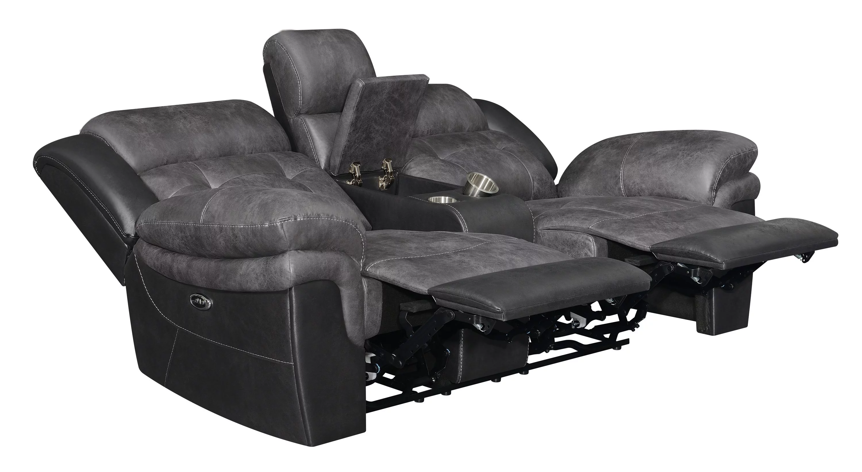 Saybrook Tufted Cushion Motion Loveseat Charcoal and Black