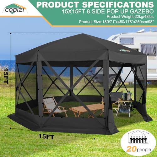 COBIZI 12x12ft Pop up Gazebo Screen Tent Screen House for Camping, Camping Outdoor Screened Gazebo, Canopy Tent