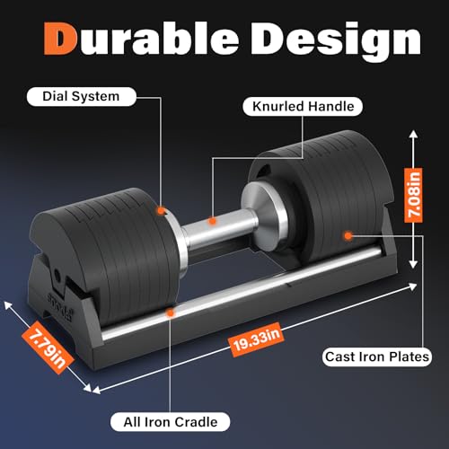 SNODE AD80 Drop Proof 80 lbs Adjustable Dumbbell Set -Adjustable Weights with Cast Iron Plates and Cradle, Knurled Handle, Fast Adjust