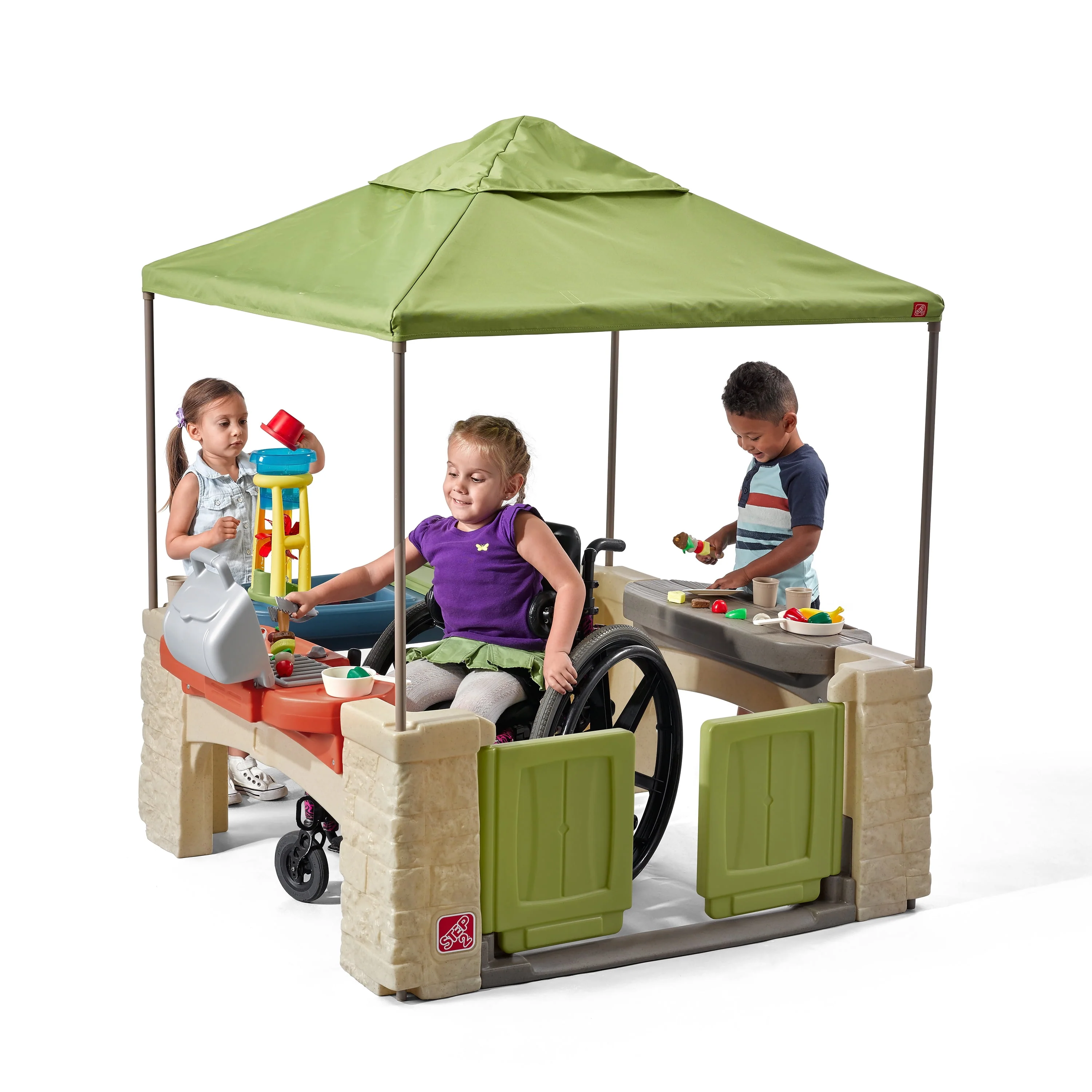 Step2 All-Around Playtime Patio with Canopy with 16 Play Accessories Playhouse Kids Outdoor Toys