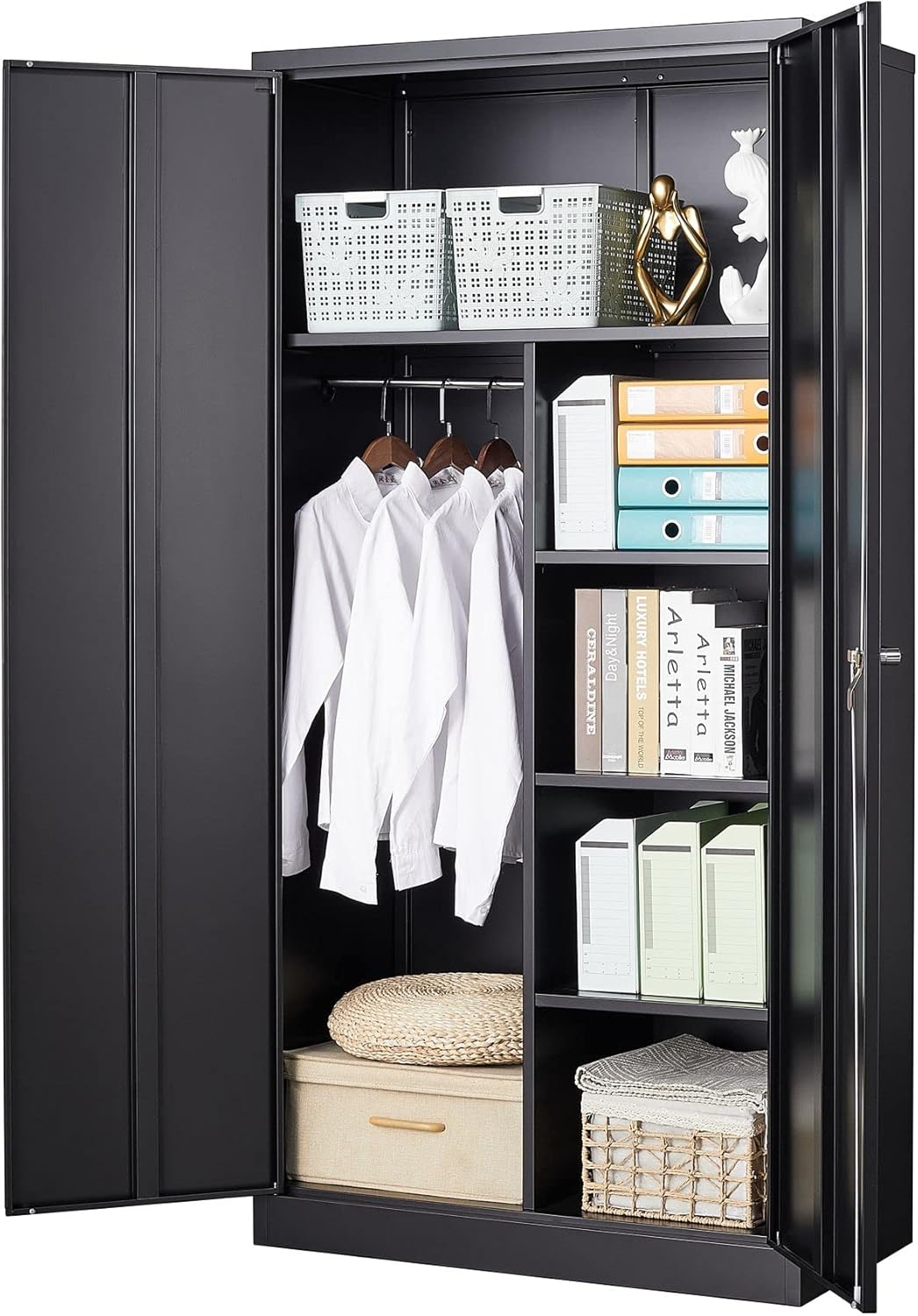 Metal Storage Cabinet with Locking Doors, 72'' Tall Steel Cabinet with 4 Adjustable Shelves, Lockable Metal Utility Cabinet for Garage, Office