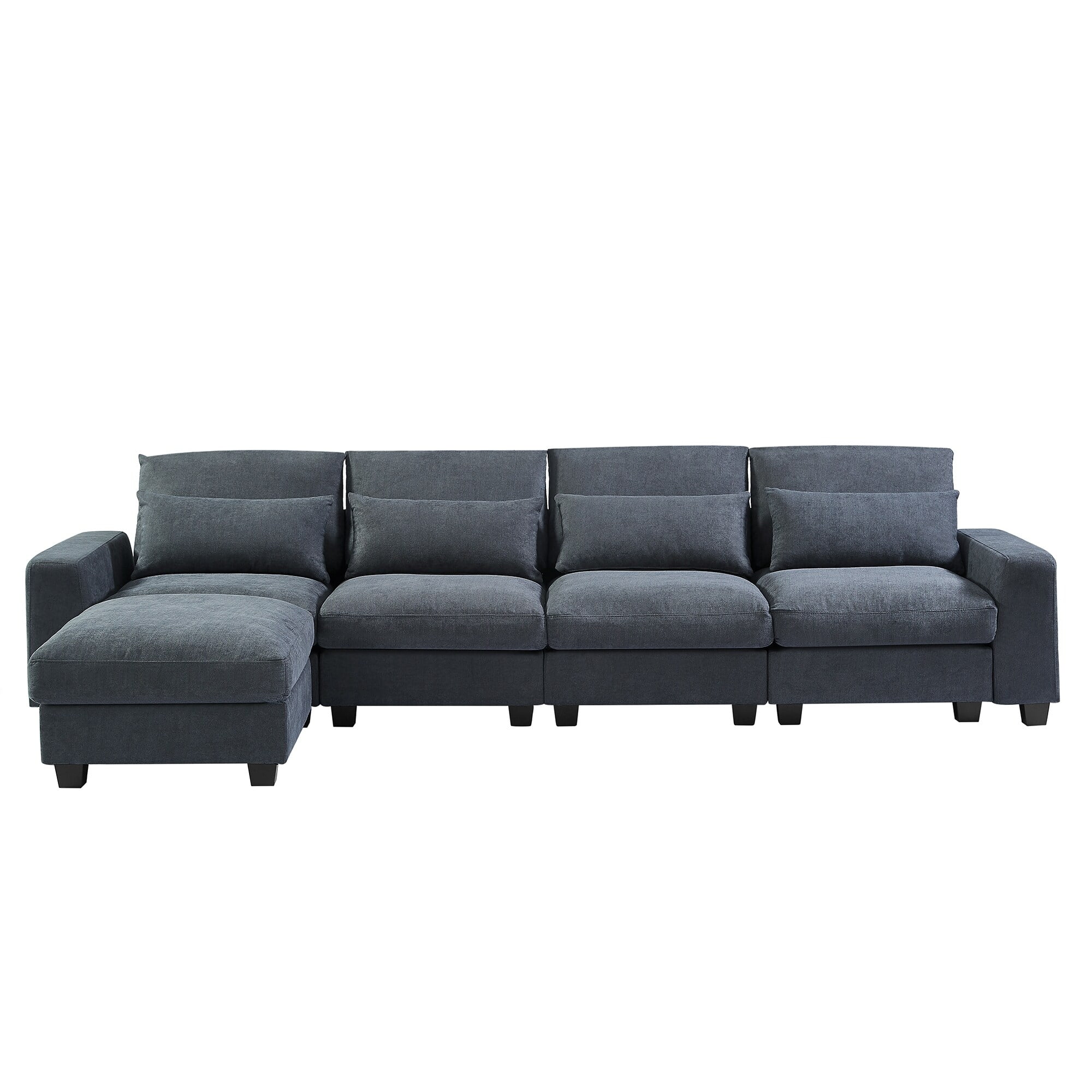 Modern Large L-Shape Feather Filled Sectional Sofa, Upholstered Convertible 4-Seat Couch with Reversible Chaise for Living Room Dark Gray