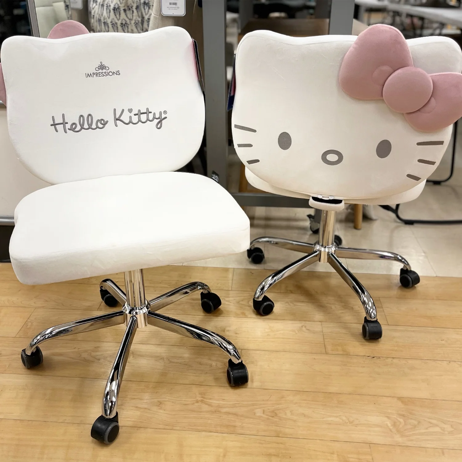 Impressions Vanity Hello Kitty Kawaii Swivel Vanity Chair for Makeup Room with Wheels Rolling Armless Chair (Pink) - Radiant Selections