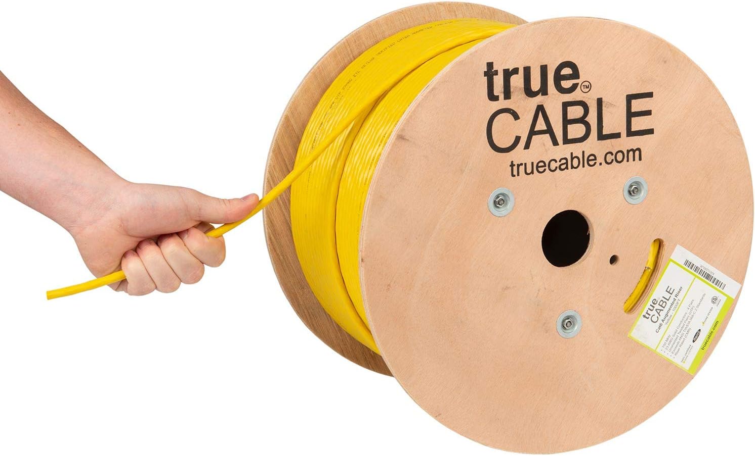 trueCABLE Cat6A Riser (CMR), 1000ft, Blue, 23AWG 4 Pair Solid Bare Copper, 750MHz, PoE++ (4PPoE), ETL Listed, Unshielded Twisted Pair (UTP)