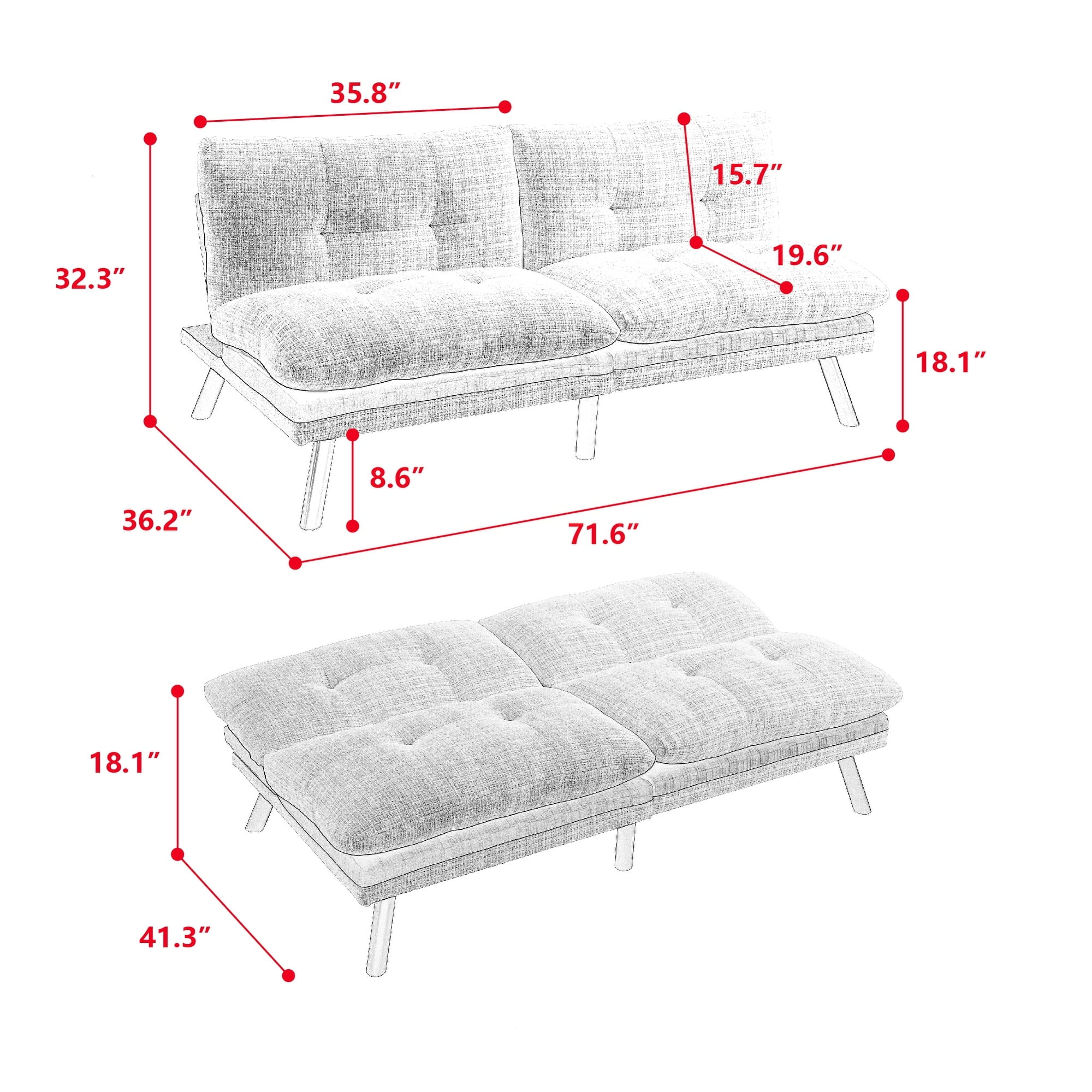 Convertible Sleeper Sofa Bed Futon Loveseat Sleeper Sofa Bed with Adjustable Backrest, Chenille Couch for Living Room, Green