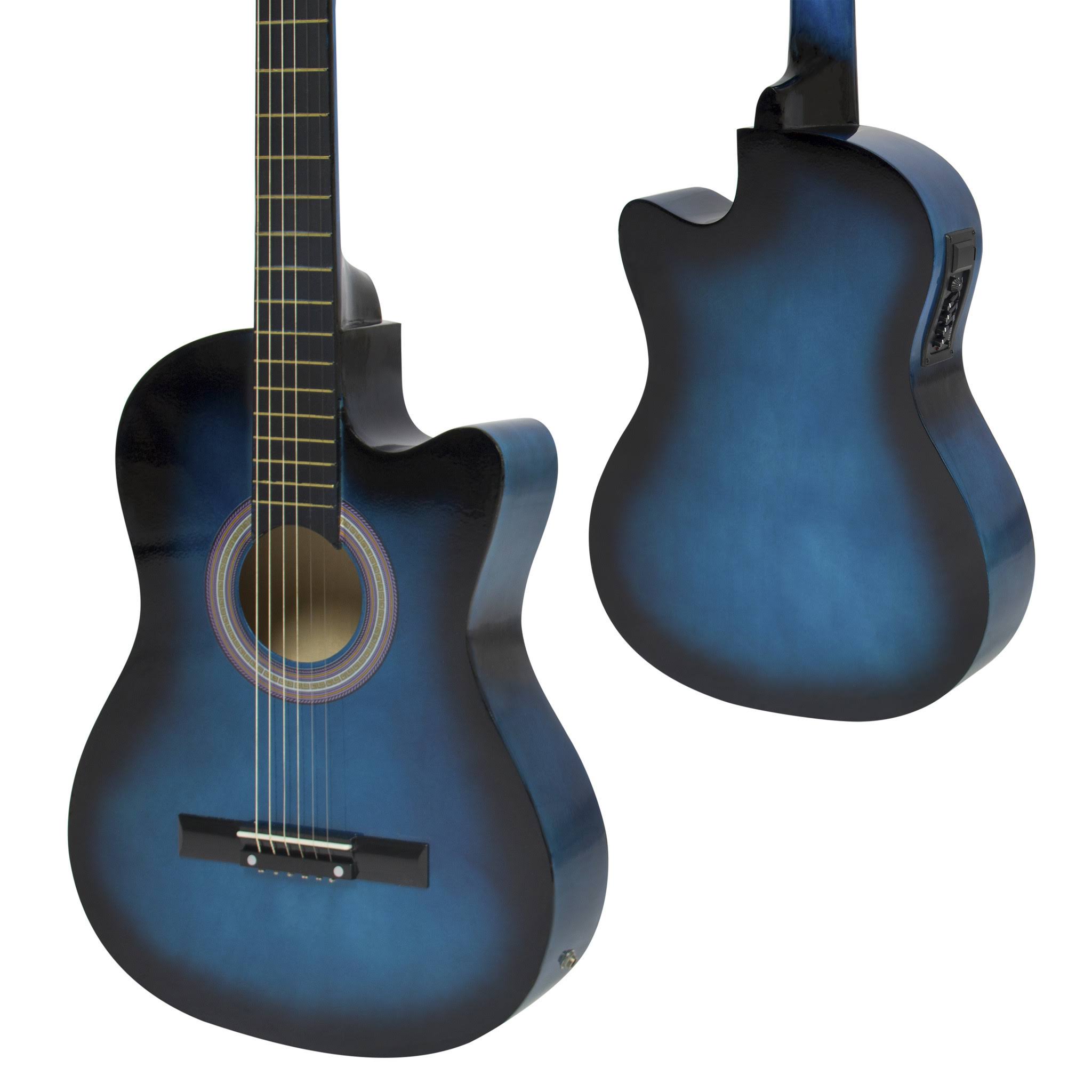 Electric Acoustic Guitar Cutaway Design with Case Strap Tuner Blue