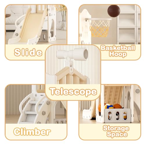 XJD 5 in 1 Toddler Slide, Kids Slide for Toddlers Age 1-3, Outdoor Indoor Playset for Toddlers with Basketball Hoop and Ball