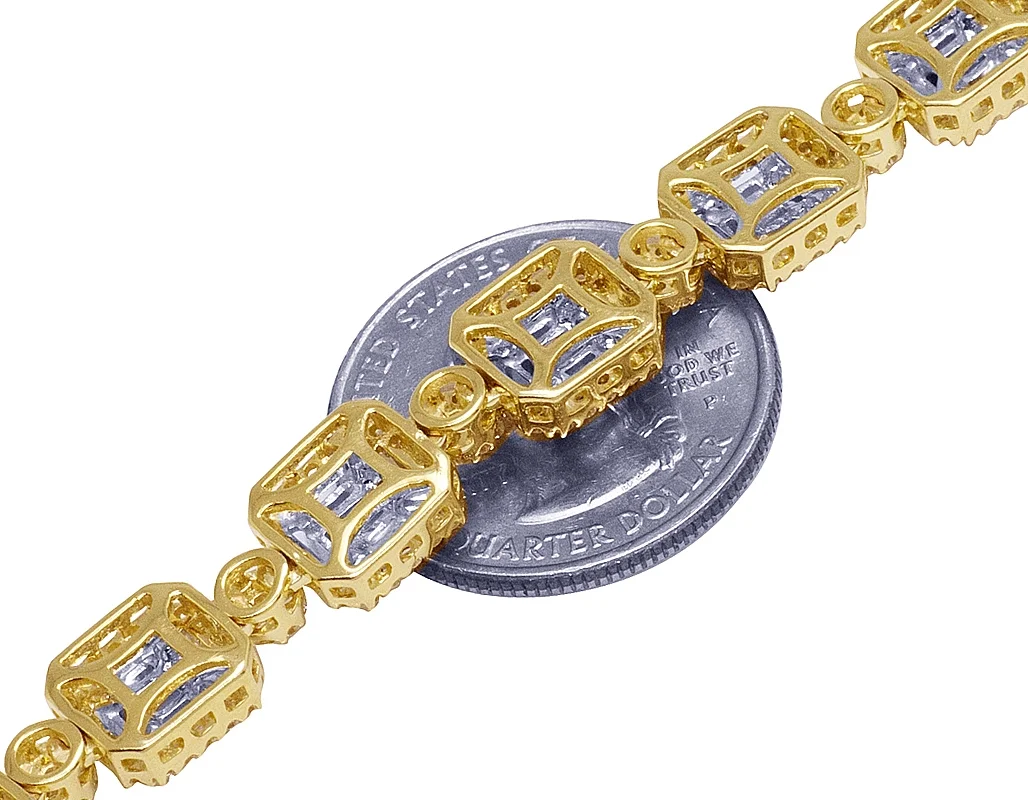 10K Yellow Gold 9MM Baguette Diamond Choker Chain Necklace 13.4 CT 18"