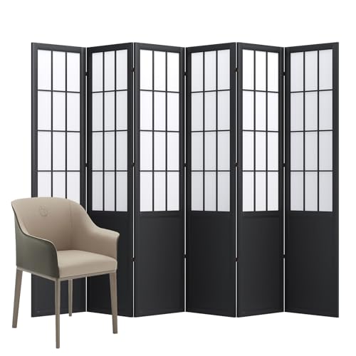 Room Divider, 66.9Inch Tall Japanese Shoji Style Folding Wood Screen with Double Hinges for Home Office Bedroom Hotel Decoration (4Panels, Black)