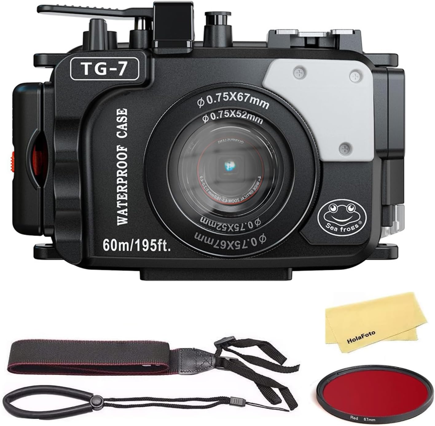 SeaFrogs Tough TG7 [60m/195ft] Professional Underwater Camera Scuba Case Waterproof Diving Housing for Om System tg7 Olympus Tough TG-7 tg7 - Black