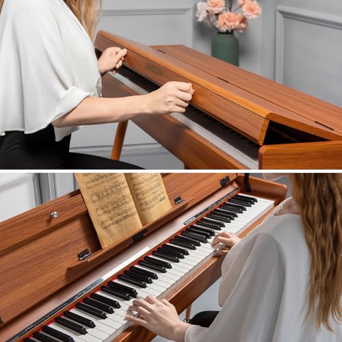 88 Key Weighted Digital Piano - Wooden Desk Electric Piano Transforms Between Desk and Vanity - Progressive Hammer-Action Keyboard