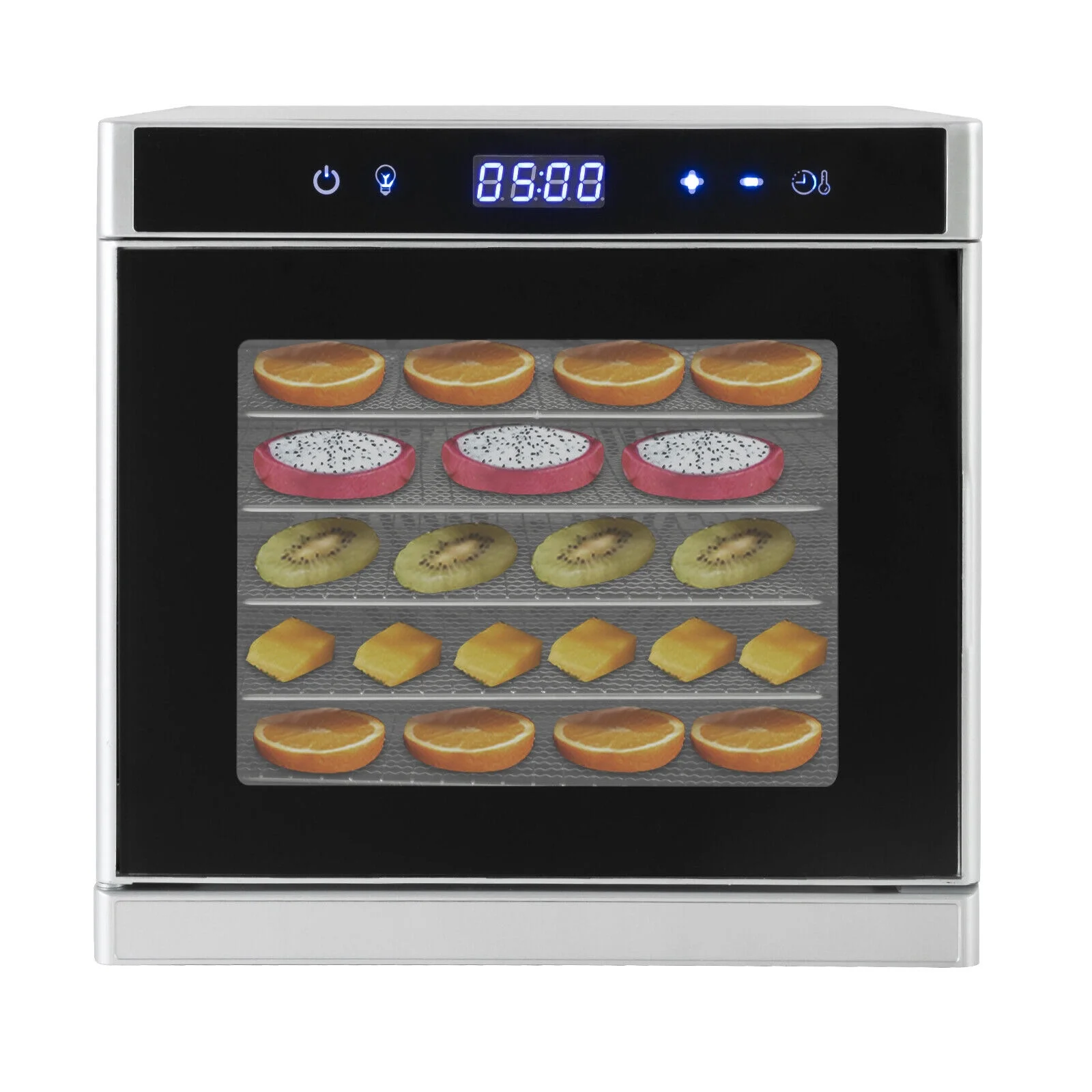 Denest Commercial 6 Tray Food Dehydrator Stainless Steel Fruit Meat Jerky Dryer 700W w/ Temp Control