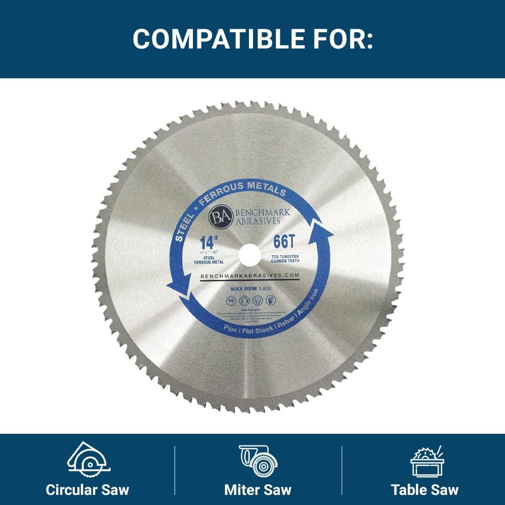 Benchmark Abrasives 14" 80 Tooth Tungsten Carbide Tips Saw Blade for Thin Steel and Ferrous Metals