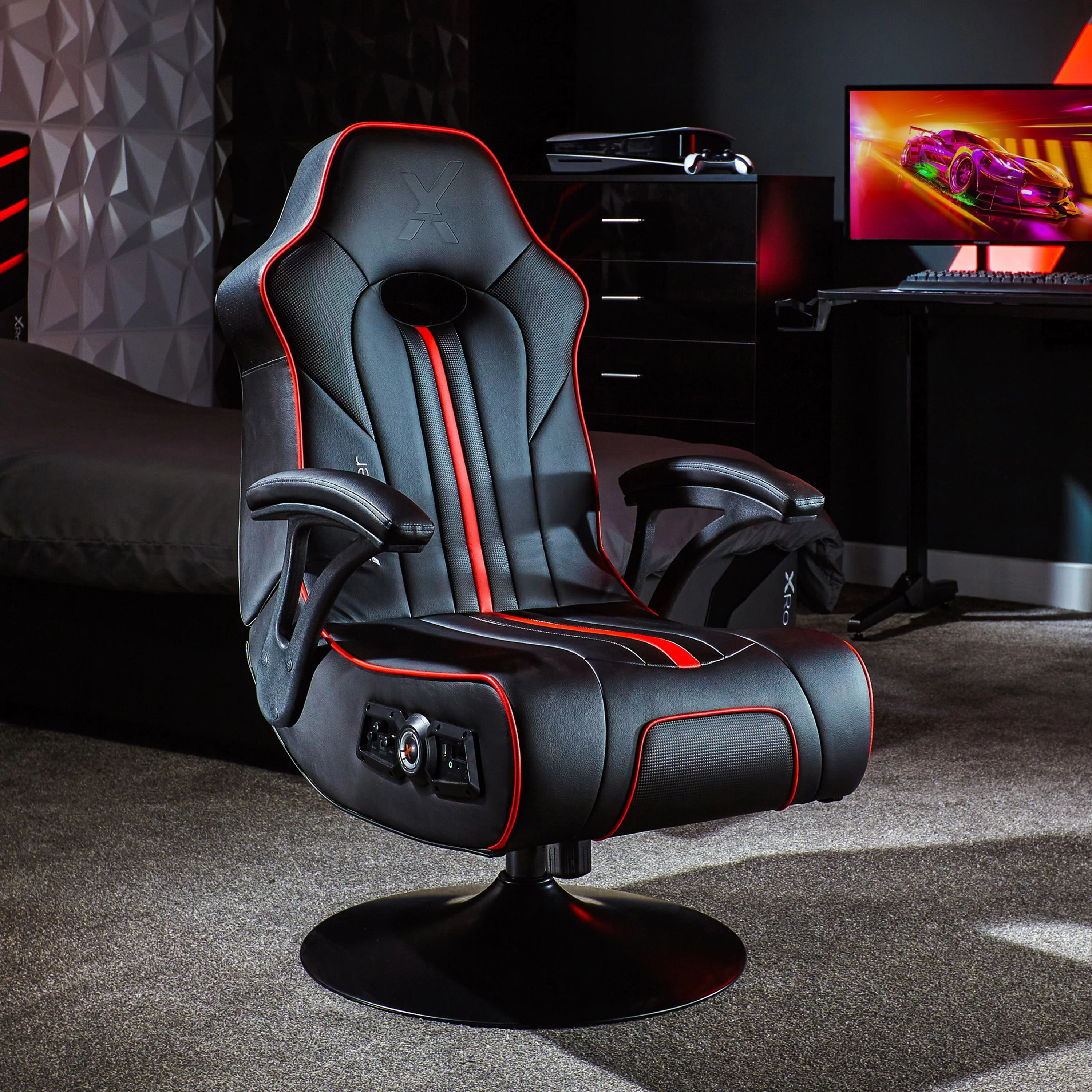 X Rocker Torque Bluetooth Audio Pedestal Gaming Chair with Subwoofer and Vibration, Black/Red