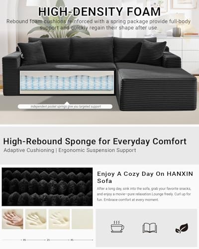 105 Inch Cloud Sectional Couch,Modern Modular Sectional Sofa with Deep Seat,Corduroy Boneless Couches with L-Shape Chaise for Living Room Bedroom